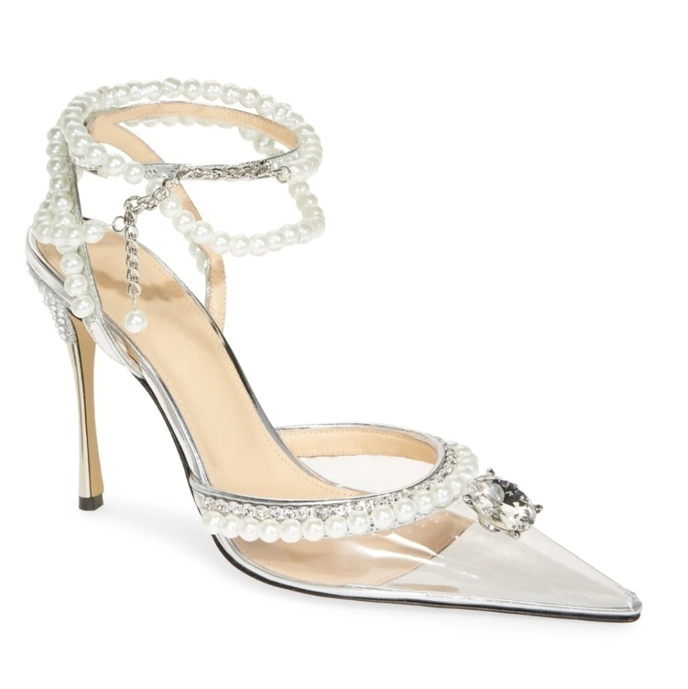 Mach & Mach Diamond of Elizabeth Imitation Pearl Pointed Pump SILVER Size 8.5 - Picture 5 of 14